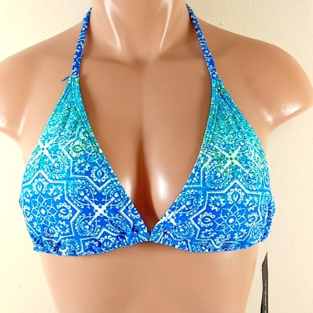 NEW LA BLANCA Bikini Top Swimwear Bandeau 8  Vacation Floral Tropical Bue